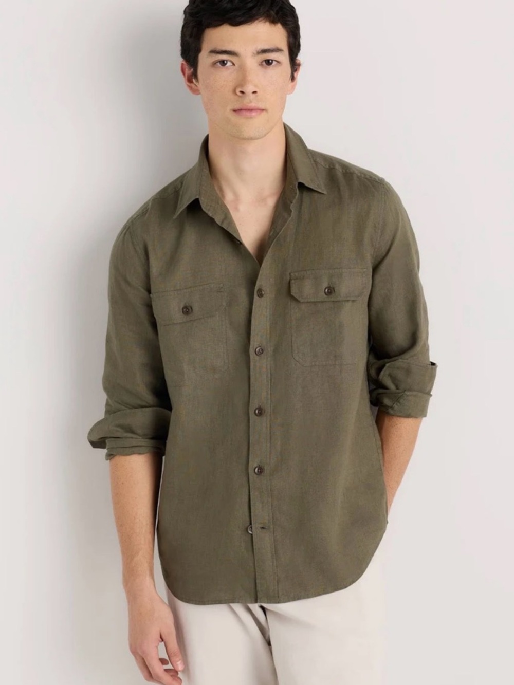 Quince Men’s 100% European Linen Utility Shirt XXL Martini Olive